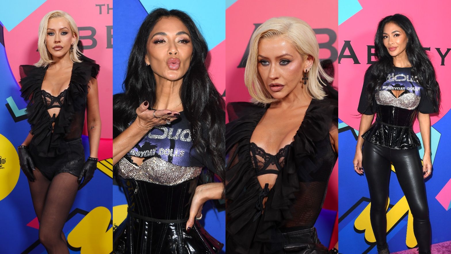 Odmienione Nicole Scherzinger i Christina Aguilera wdzięczą się na urodzinach modnej knajpy (ZDJĘCIA)