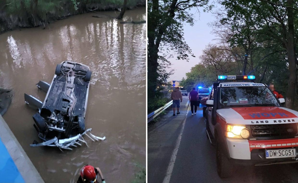 Wjechał do rzeki i dachował. Wyciągnęły go przypadkowe osoby