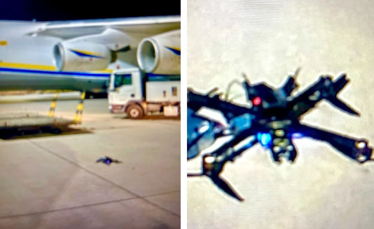 Dron na lotnisku w Lipsku. A w pobliżu załadowany amunicją Antonow