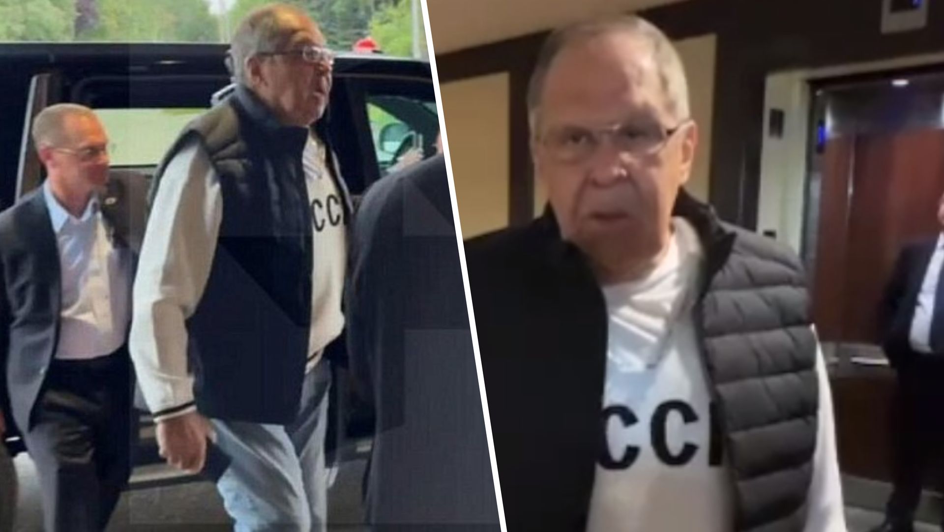 Ławrow już na Alasce. Taki napis miał na bluzie