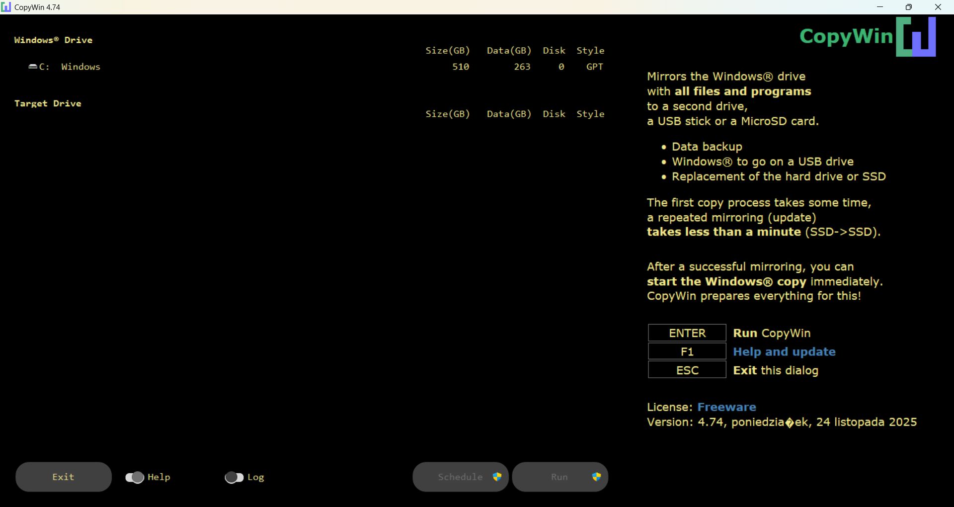 CopyWin - aplikacja do klonowania Windowsa pomiędzy dyskami
