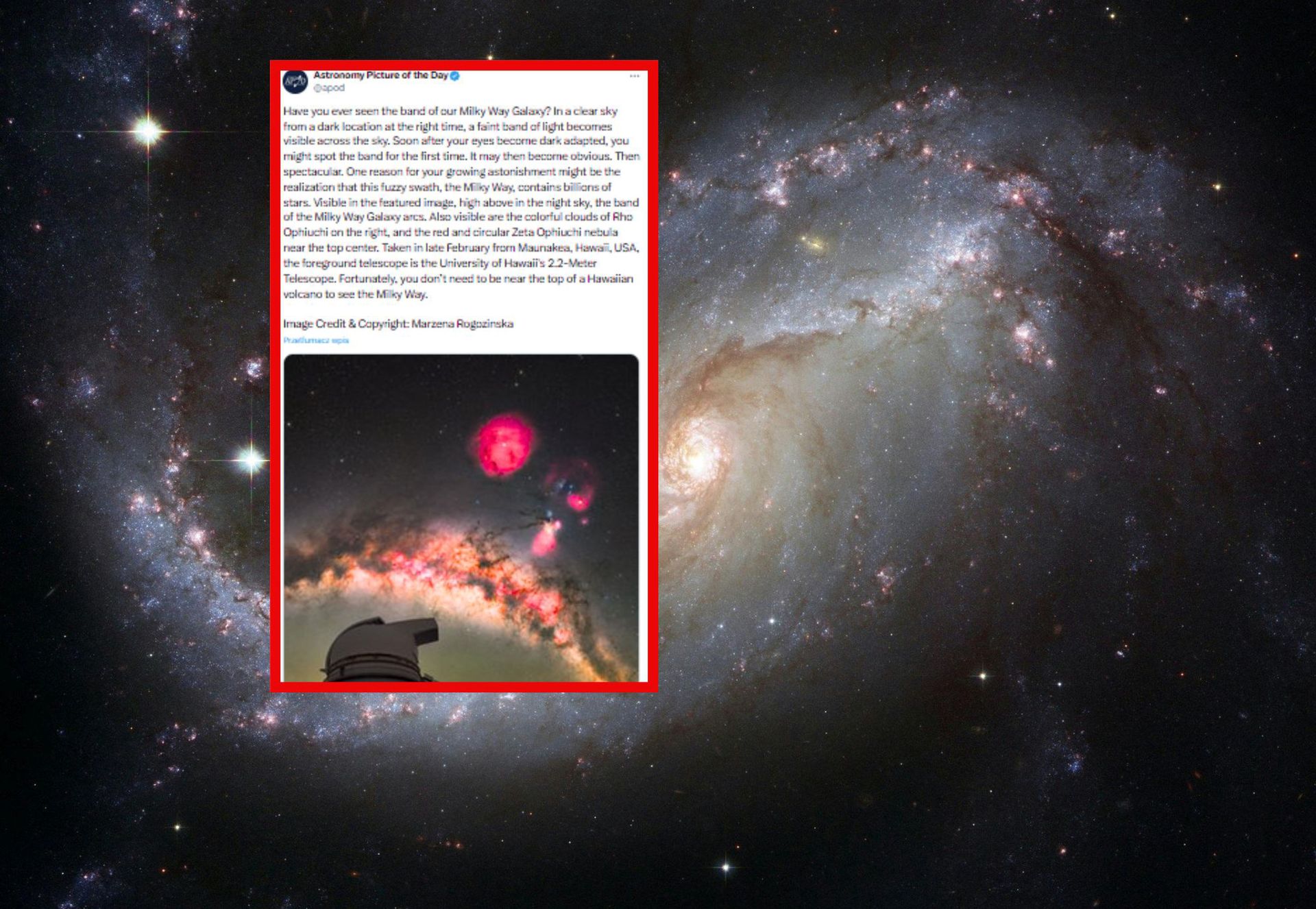 Zdjęcie Polki zachwyciło NASA. Przyznano prestiżowe wyróżnienie