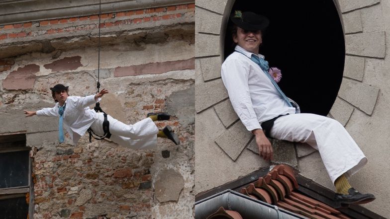 Maciej Musiałowski opanowuje sztukę latania, fruwając na tle swojego zamku za 2 MILIONY