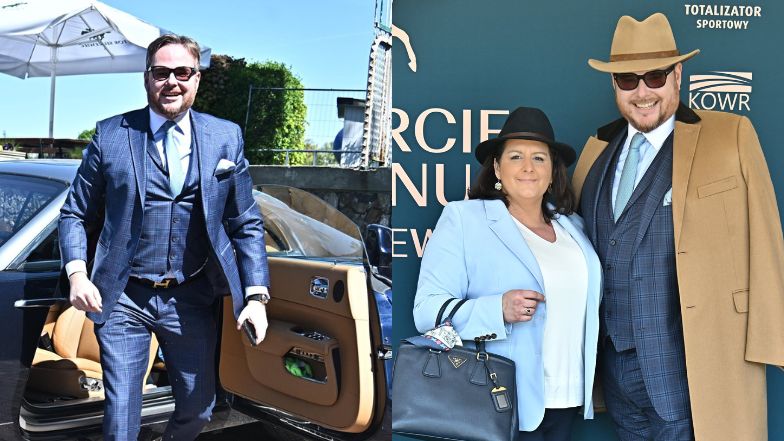 Jan Lubomirski-Lanckoroński z żoną przyjechali rolls-roycem na otwarcie sezonu na Służewcu