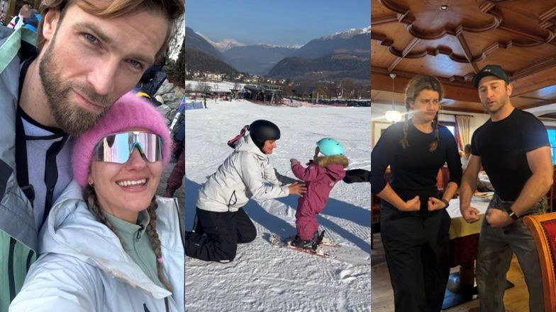 Zofia Zborowska i jej ferie: nauka jazdy na nartach półtorarocznej Jaśminy, selfie z mężem i pokaz siły z Borysem Szycem (ZDJĘCIA)