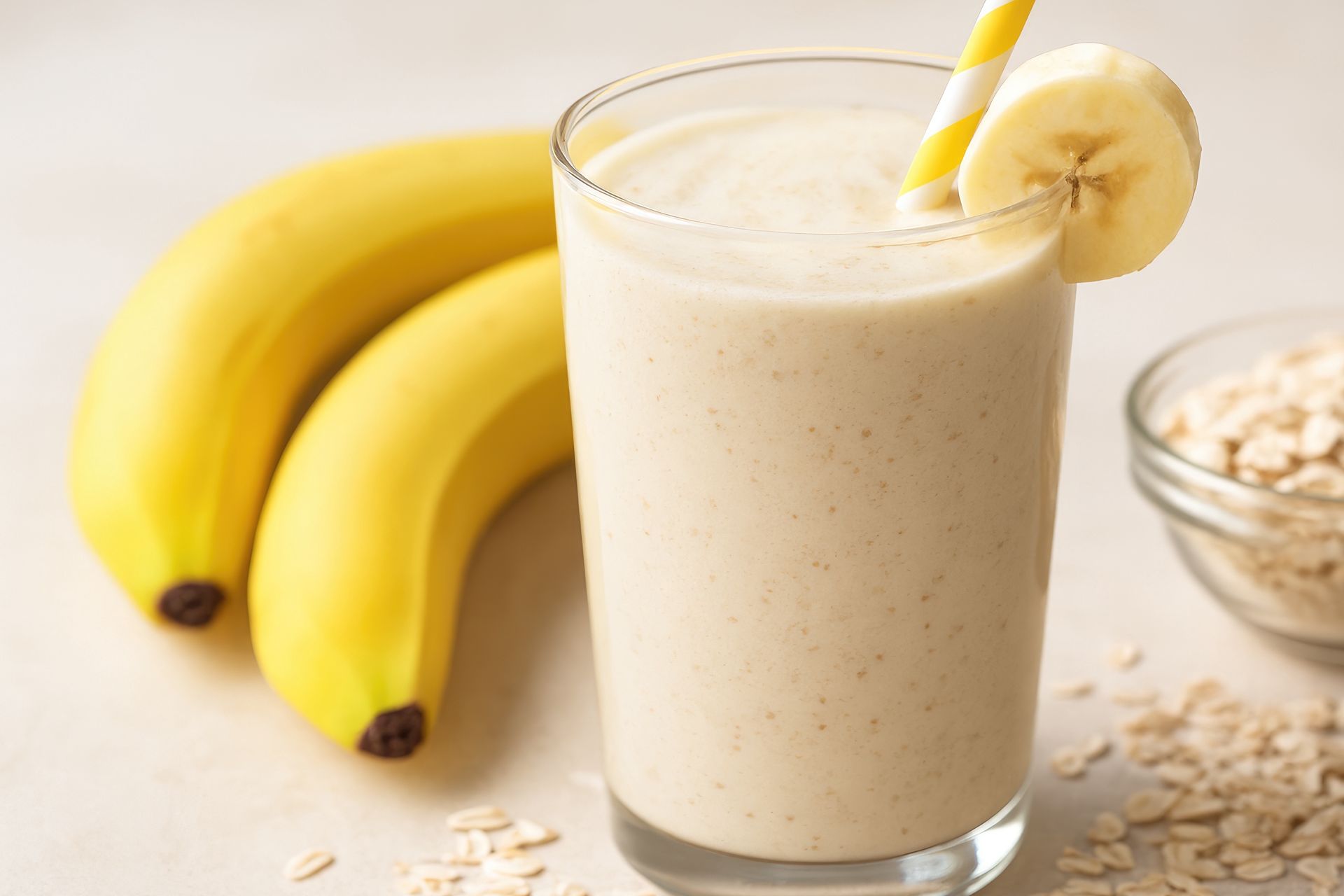 Biorę banana i blenduję z 3 składnikami. Po chwili mam koktajl, który dodaje kopa