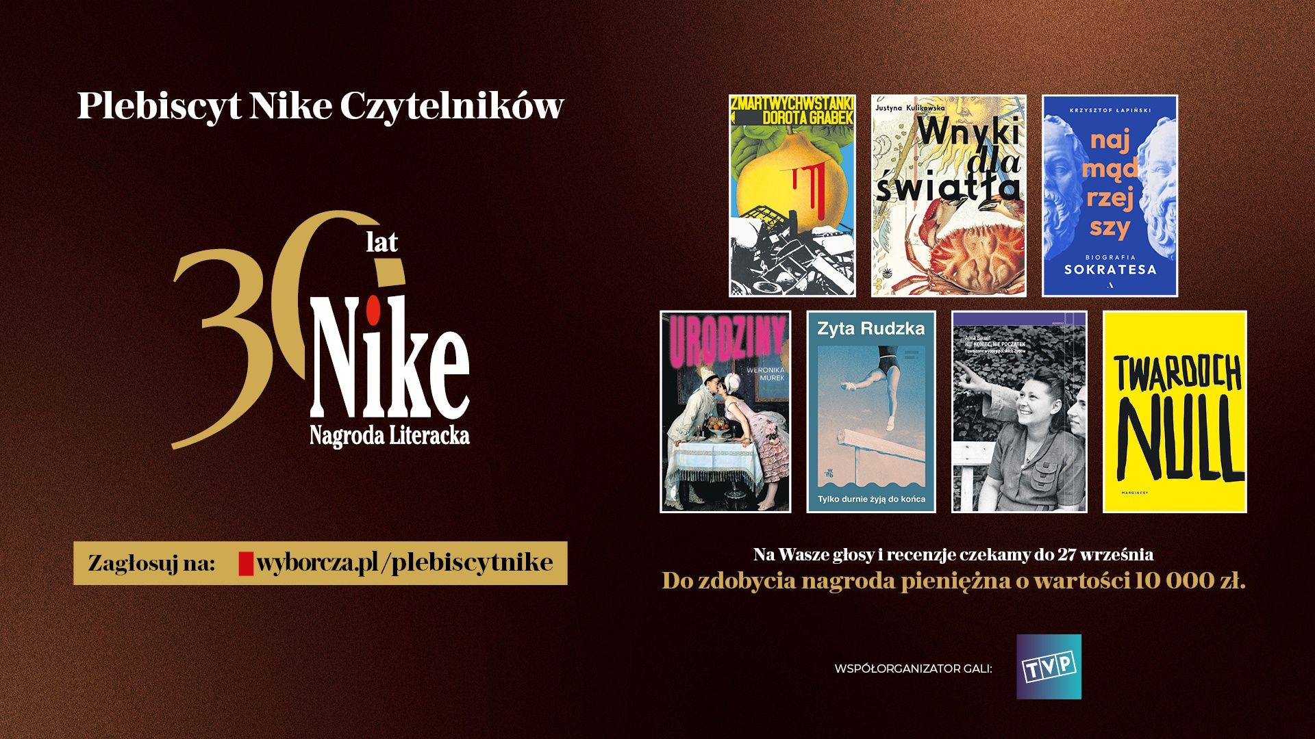TVP2 pokaże galę Nagrody Literackiej Nike. Wcześniej rozmowy z autorami