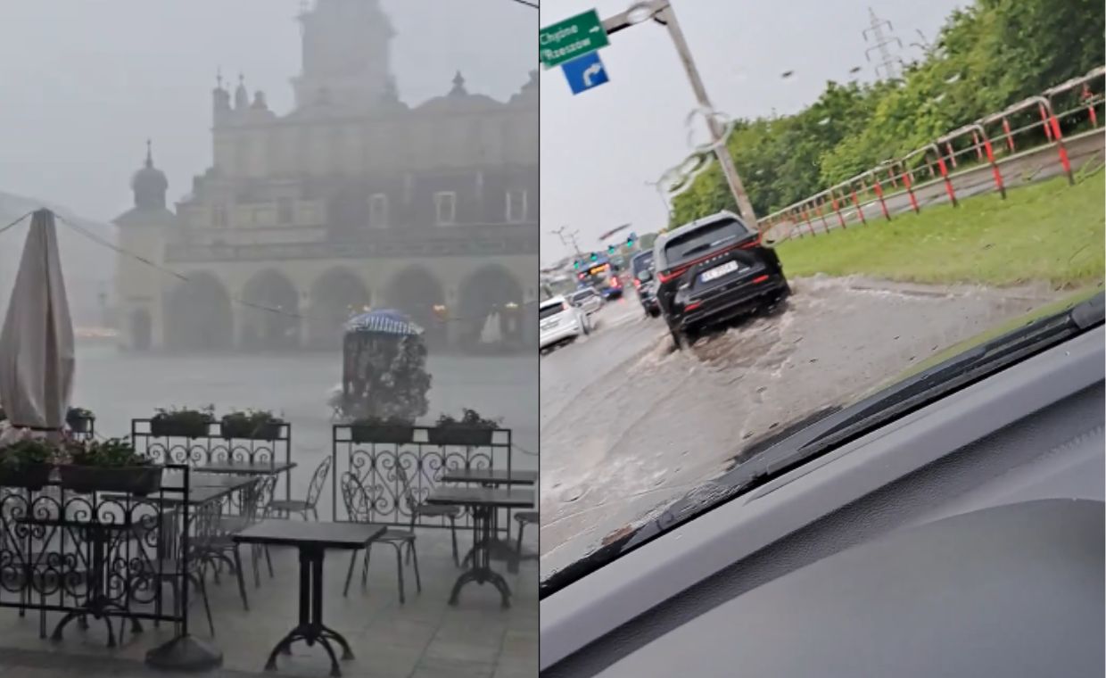 Burza i grad w Krakowie. Zalane ulice, objazdy dla tramwajów