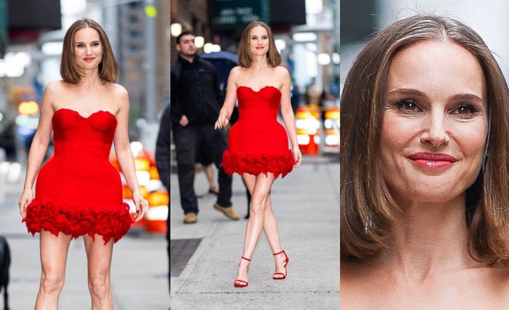Młodzieńcza Natalie Portman odsłania nogi w czerwonej kreacji od polskiej projektantki