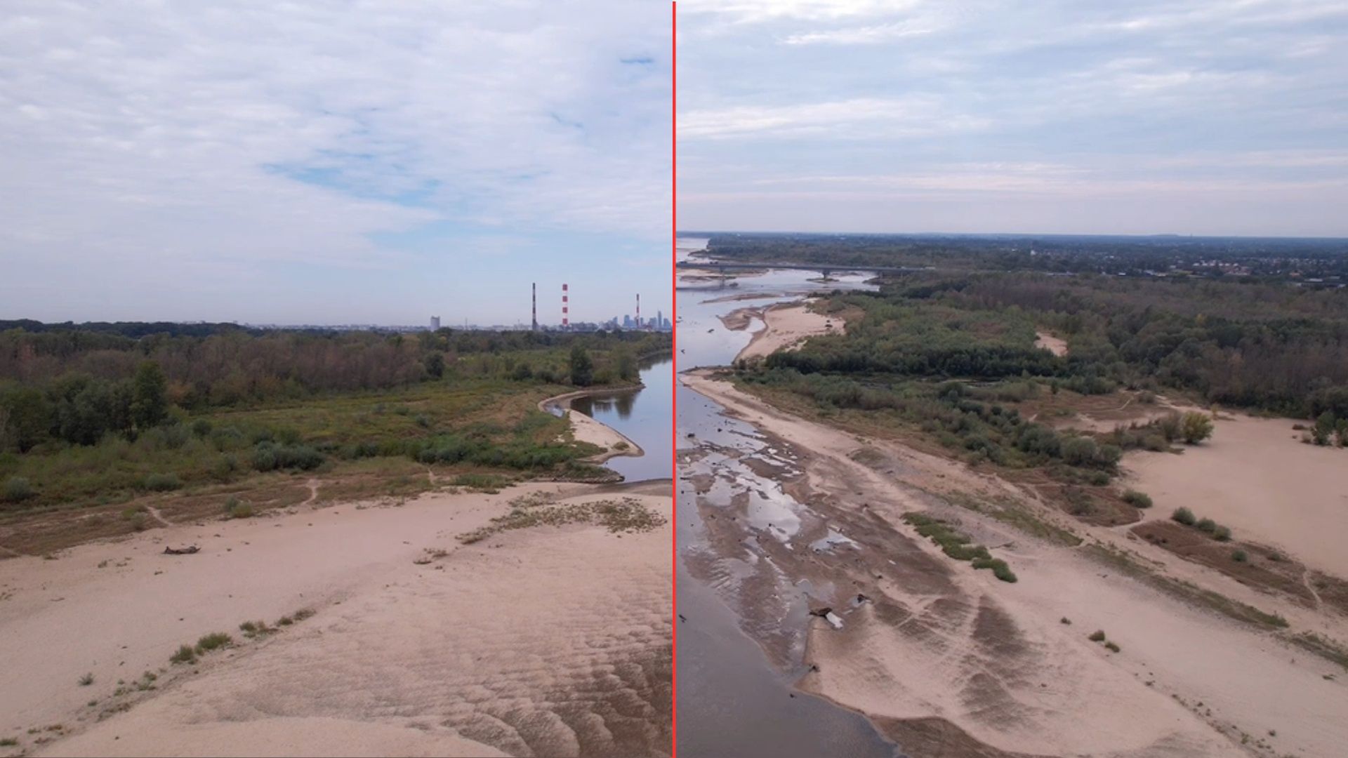Najniższy w historii poziom Wisły. Alarmujący widok z drona w Warszawie