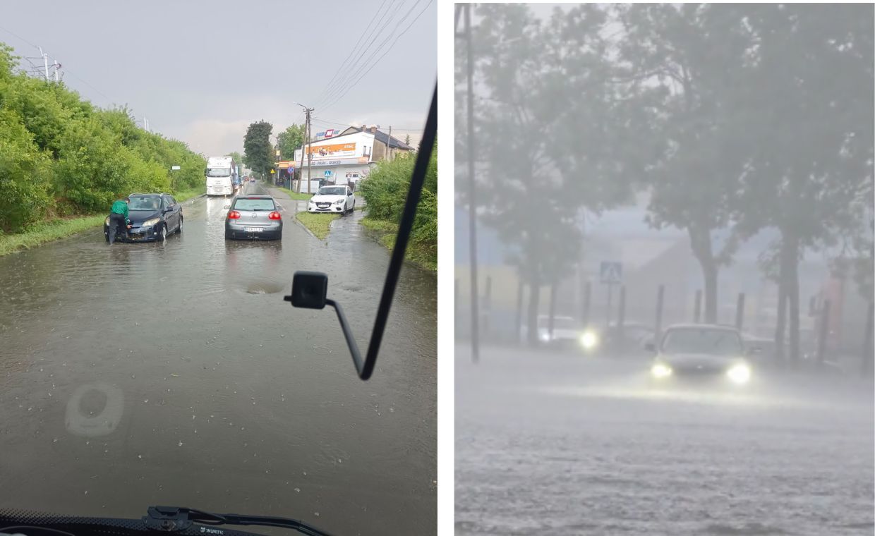 Potężna burza nad Chrzanowem. Po ulewie zalane są ulice