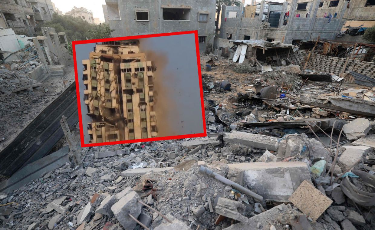 Jeden z najwyższych budynków w Gazie runął. Izrael zaatakował