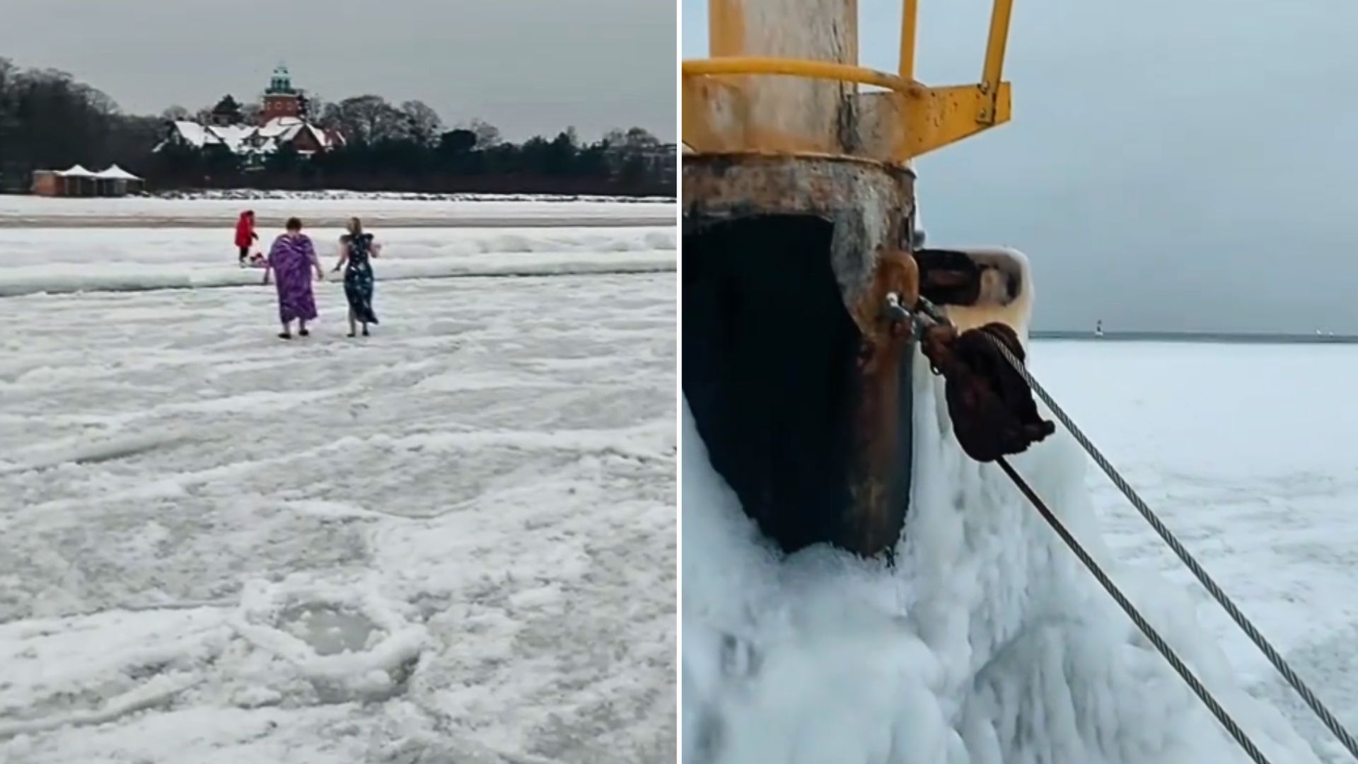 Lodowy Bałtyk przy brzegu w Sopocie. Tak wygląda z bliska