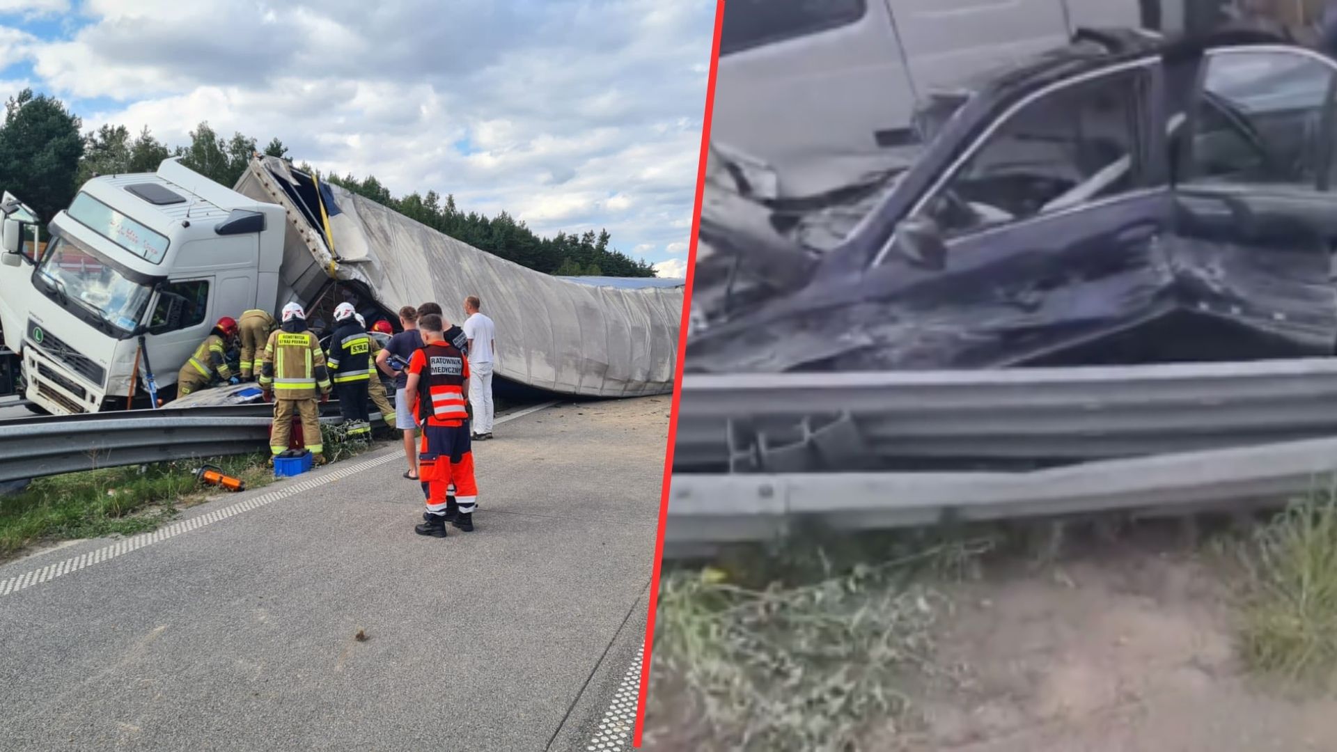 Ciężarówka przygniotła samochód na A1. 9-latek w szpitalu