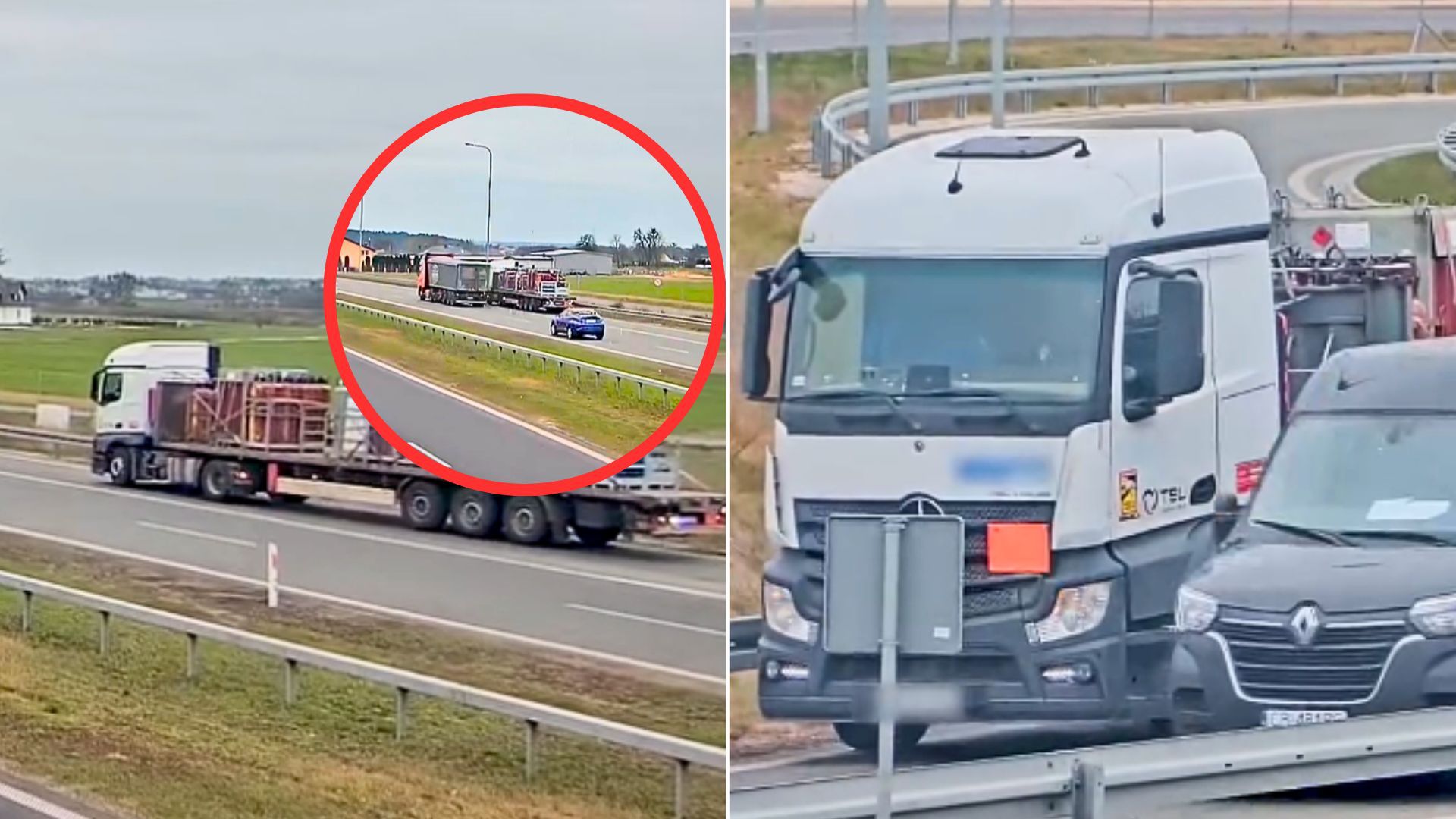 Cofał ciężarówką na S5. Na naczepie miał butle z gazem
