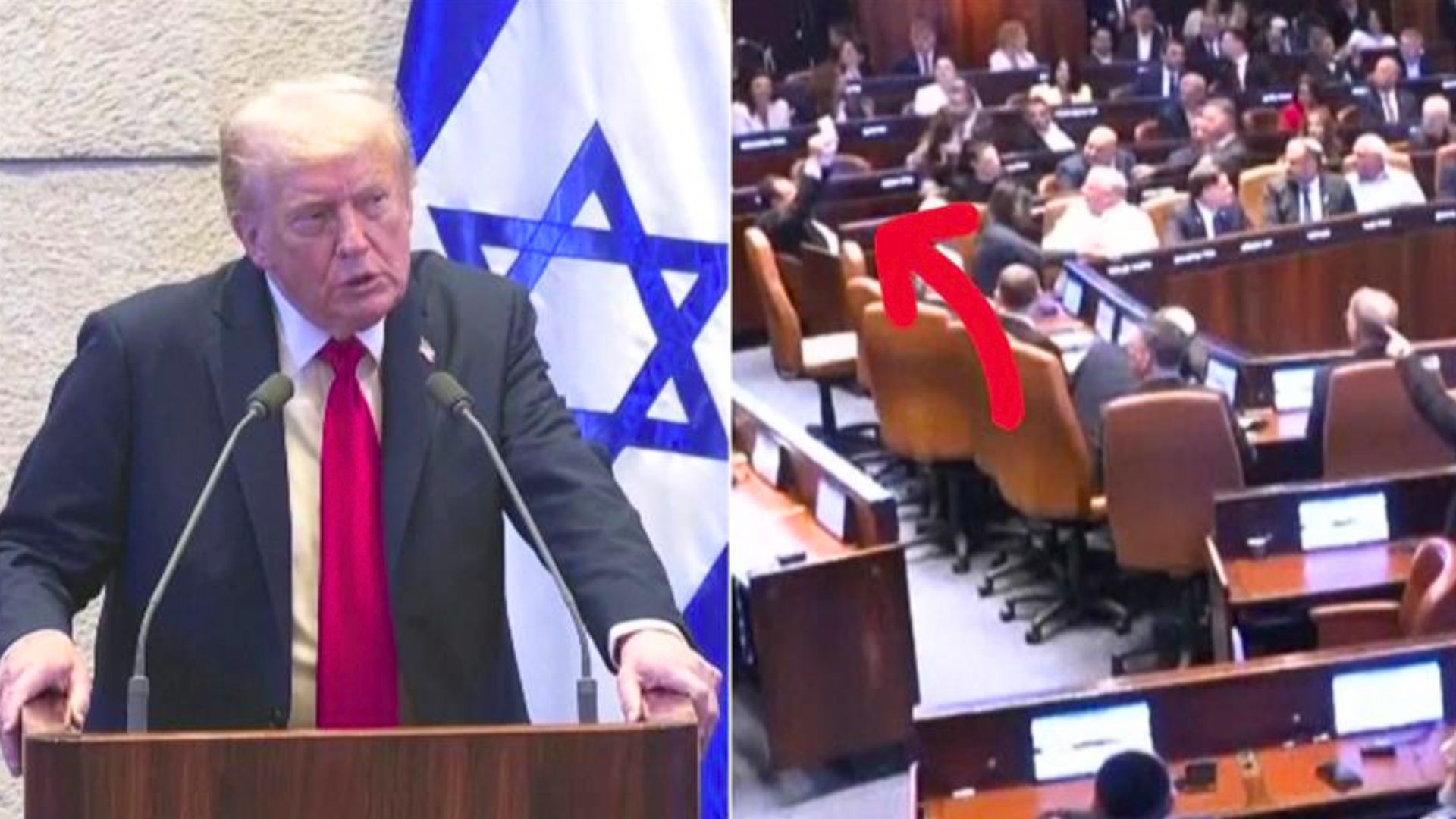 Sceny w Izraelu. Moment incydentu w trakcie przemowy Trumpa