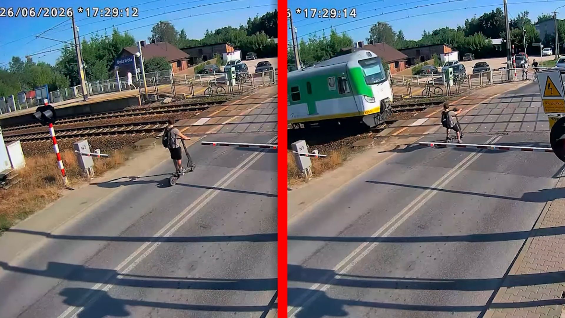 Chyba stracił rozum. Tak zachował się na przejeździe. Nagranie