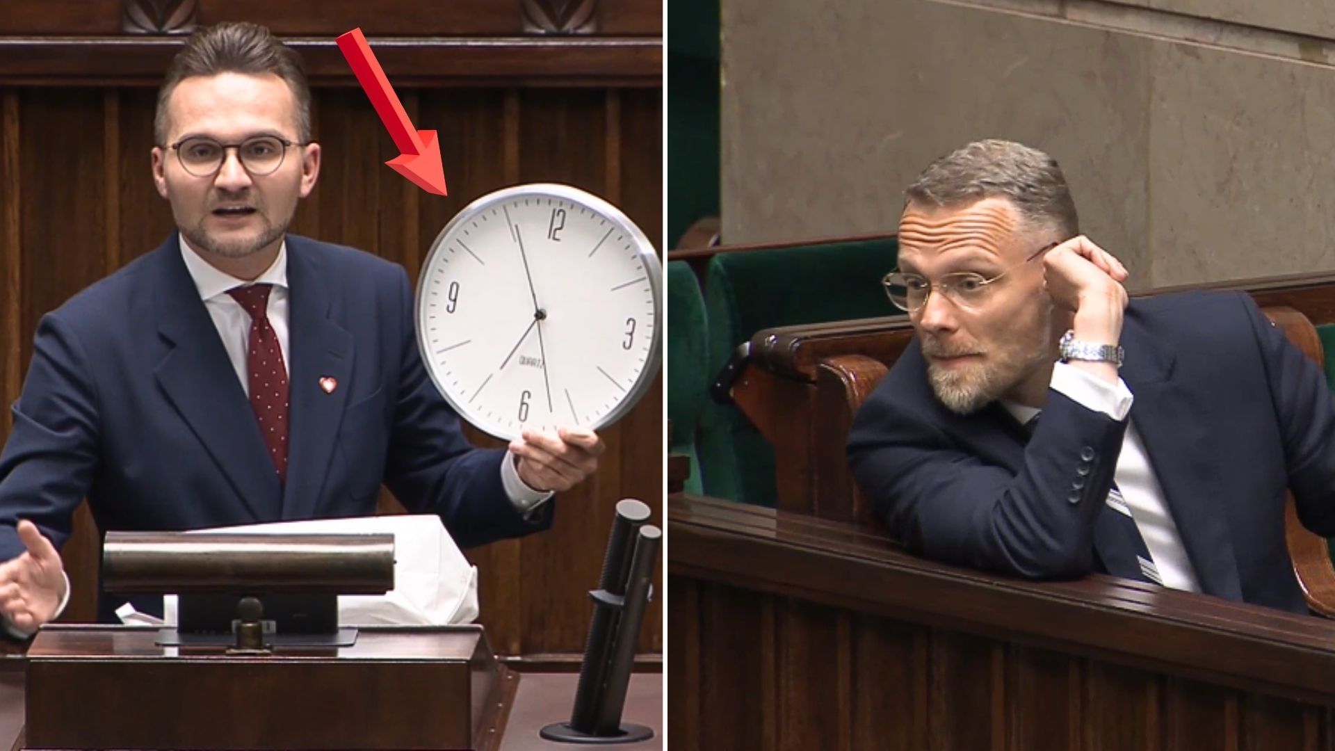 Witczak z zegarem w Sejmie. Tak zareagował Bogucki. Nagranie