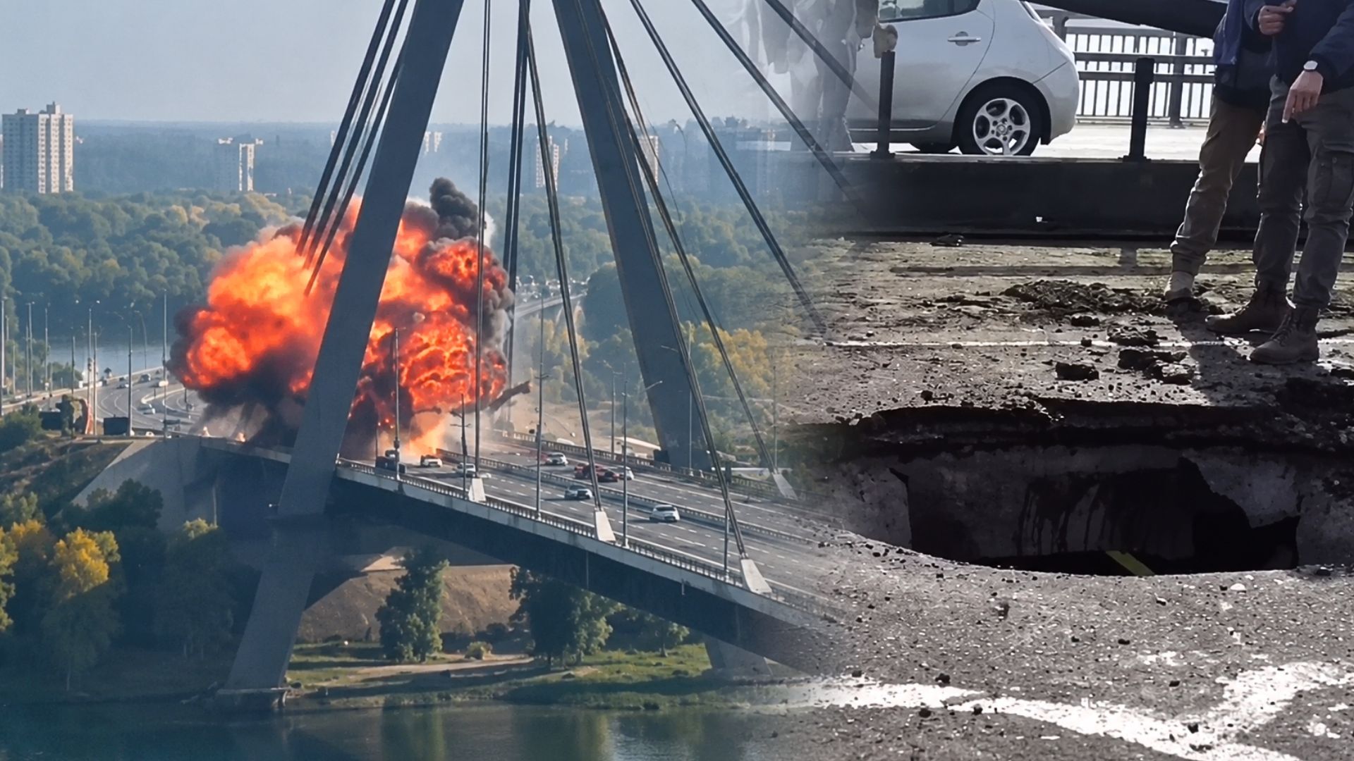 Atak na most w Kijowie. Rosja uderzyła, gdy był spory ruch. Nagranie