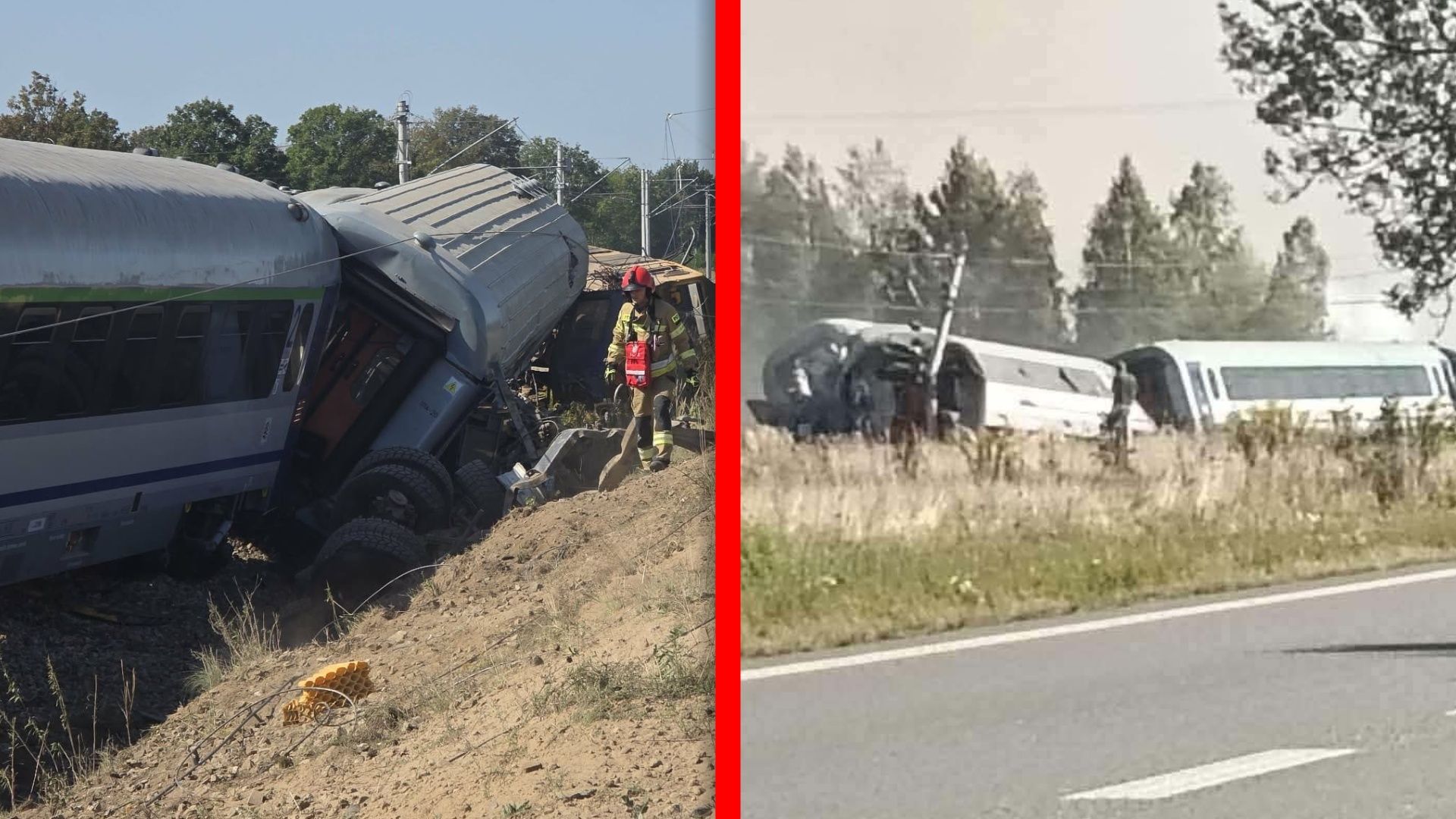Tak wygląda scena po wypadku. Pociąg zderzył się z ciężarówką