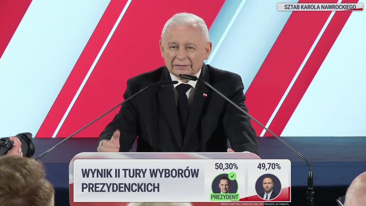 "Niagara kłamstw". Kaczyński reaguje na wyniki exit poll. Przemówienie prezesa PiS