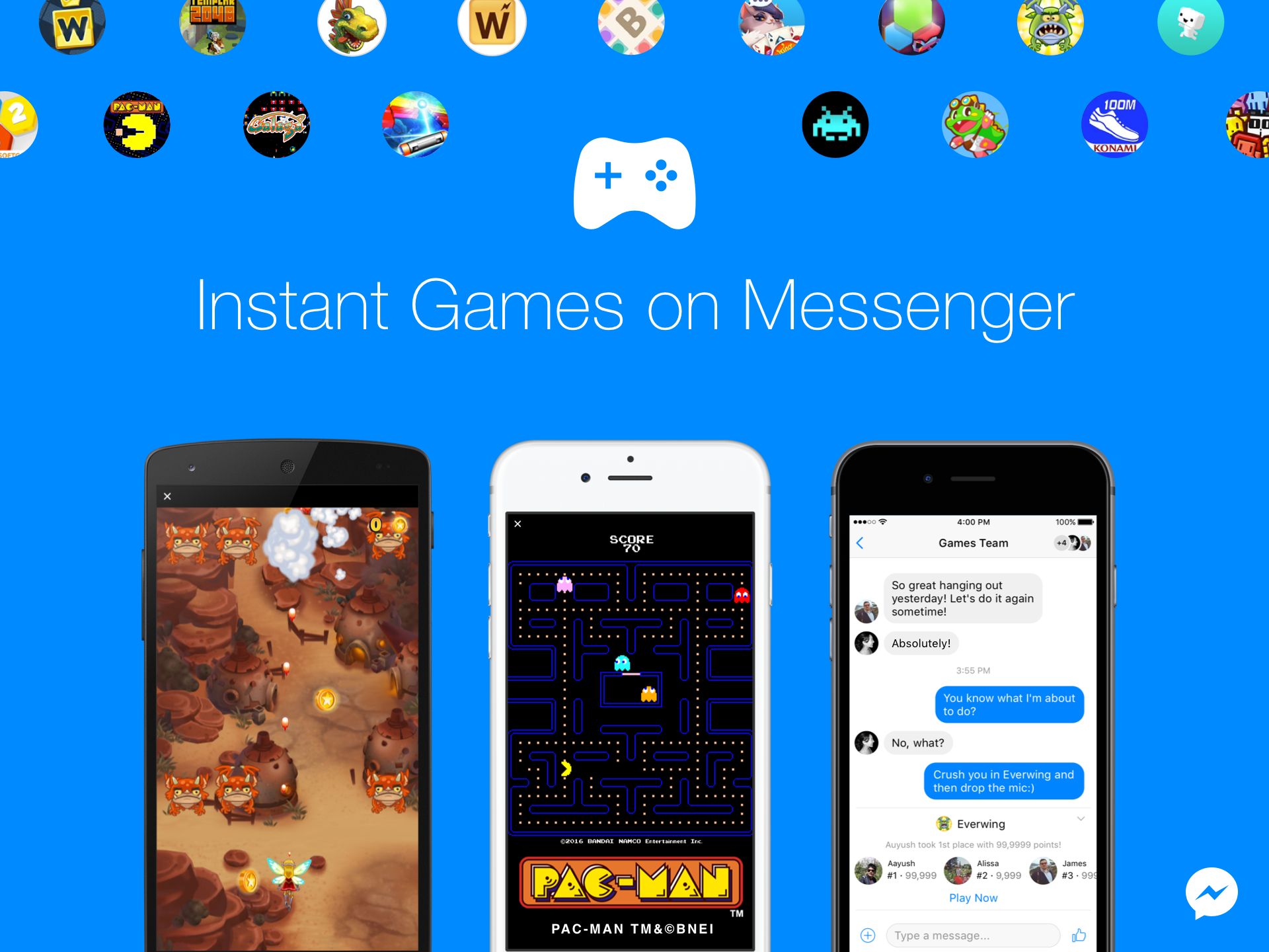 Instant Games Messenger z funkcją platformy do klasycznych gier