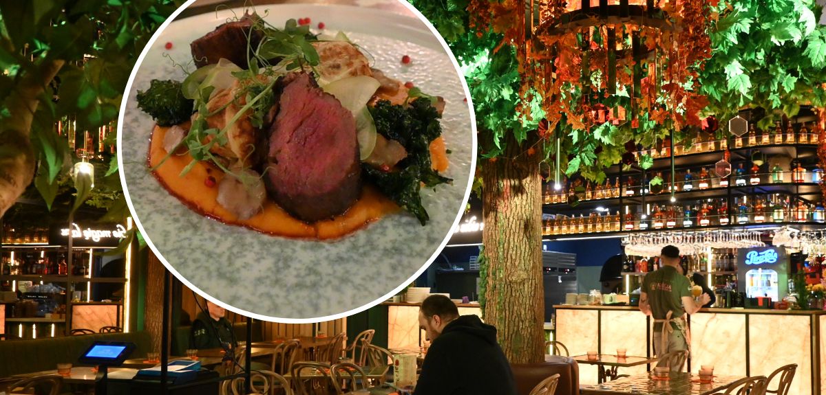 Dziczyzna na talerzu, las we wnętrzu lokalu