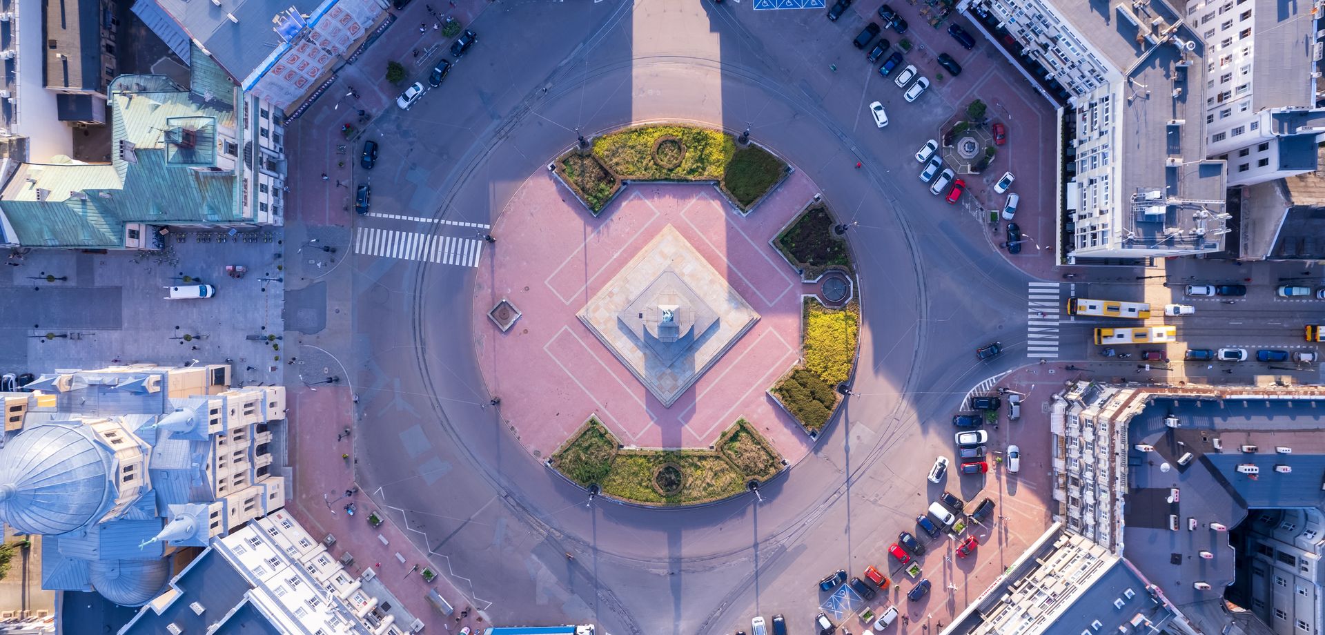 Ulica Piotrkowska w Łodzi z lotu ptaka 