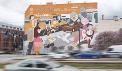 Dostawczy VW Caddy reklamowany muralem w Poznaniu