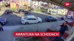 Awantura na schodach. Kamery nagrały finał kłótni