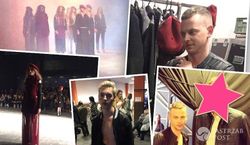 Radek Pestka w spódnicy i zaskakujący gość na widowni pokazu Jacob Birge Vision podczas FashionPhilosophy Fashion Week Poland