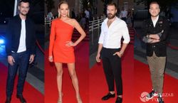 Gwiazdy na konferencji prasowej serialu „Na noże”: Kasia Sawczuk, Weronika Książkiewicz, Piotr Stramowski, Antoni Pawlicki, Mateusz Gessler