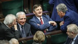 Marek Kuchciński w towarzystwie Stanisława Piotrowicza oraz Piotra Naimskiego i Ryszarda Terleckiego