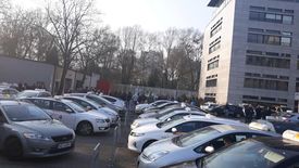 Kierowcy Mytaxi protestują. Zdjęcie ze strony NSZZ Solidarność Region Mazowsze Taksówkarzy Zawodowych M. St. Warszawa.