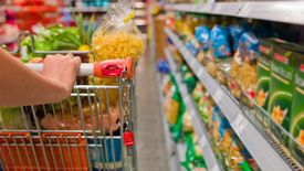 kosz z żywnością w supermarkecie