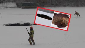 Co tam się stało?! Potężne zapadlisko na środku boiska