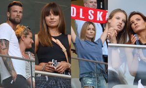 Celebryci kibicują na meczu Polska-Izrael: wystylizowane WAGs, Małgorzata Rozenek z szalikiem kibica i wtulona w Wojtka Szczęsnego Marina