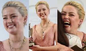 Amber Heard z ODMIENIONĄ TWARZĄ cieszy się z nagrody na dziecięcym festiwalu filmowym (ZDJĘCIA)