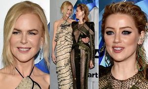 Amber Heard z zaklejonym kroczem tuli Nicole Kidman na premierze