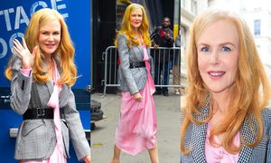 51-letnia Nicole Kidman zmierza na nagranie programu w różowej sukience