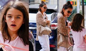 Zaspana Katie Holmes odbiera córkę od koleżanki