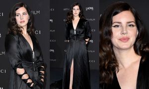 Mroczna Lana del Rey gra nogą w czarnej kreacji Gucci