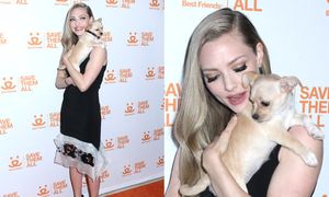 Troskliwa Amanda Seyfried przytula pieska