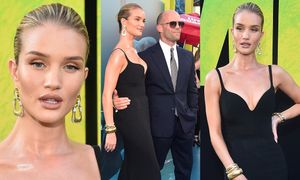 Posągowa Rosie Huntington-Whiteley wspiera partnera na ściance