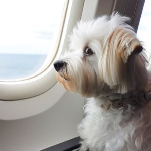 pies patrzy w okno w samolocie