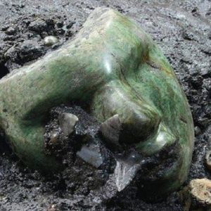 Rytualna zielona maska znaleziona w skarbcu w Teotihuacan. To jedno z ciekawszych odkryć regionu