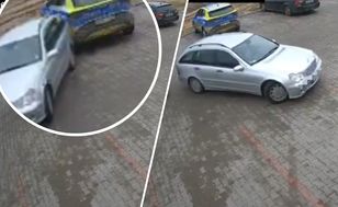 Samochód stoczył się na radiowóz. Zdarzenie zarejestrował monitoring