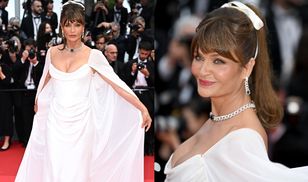 Wiecznie młoda Helena Christensen OLŚNIEWA w białej sukni z peleryną na Festiwalu Filmowym w Cannes (ZDJĘCIA)