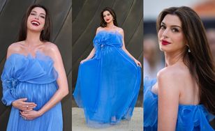Ciężarna Anne Hathaway w sukni Diora na londyńskiej premierze „Odysei"