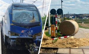 Wjechał traktorem na przejazd. W przyczepę uderzył pociąg. Jest nagranie